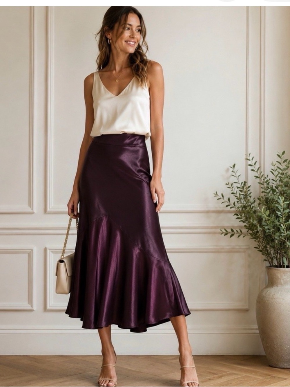Beautiful! Lauren Ralph Lauren silk High-Low skirt in rich Plum